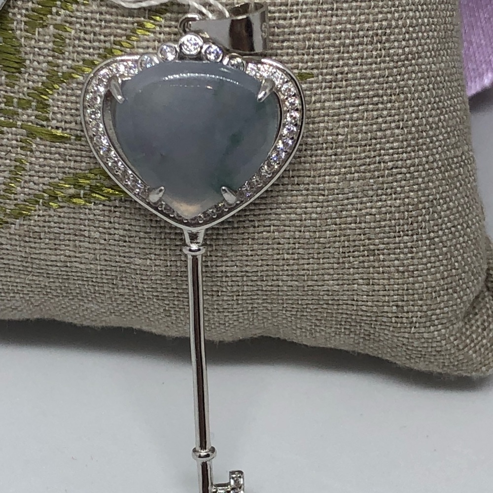 Lavender Heart Jade Key Pendant on 925 silver